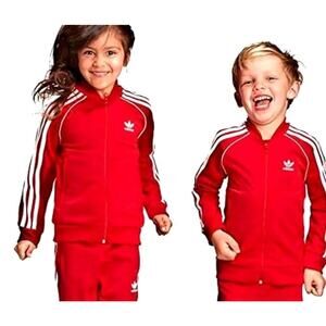Adidas Track Jacket Red White Striped Youth S 8 10 Full Zip Retro Boys Girls